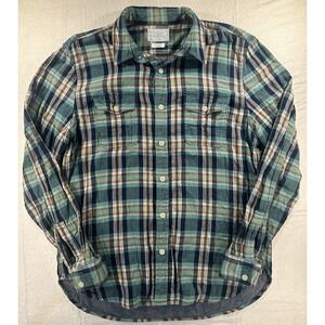Lucky Brand Men's Shirt Size L Green Long Sleeve Plaid Flannel Western Casual